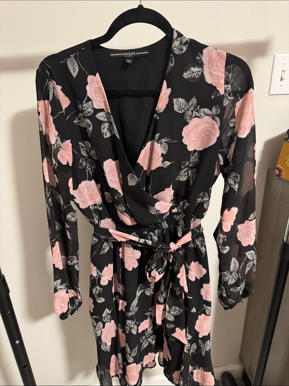 Guess Black Dress with Pink Rose Print